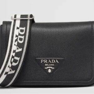 Prada Black Leather Messenger Bag with Logo Strap